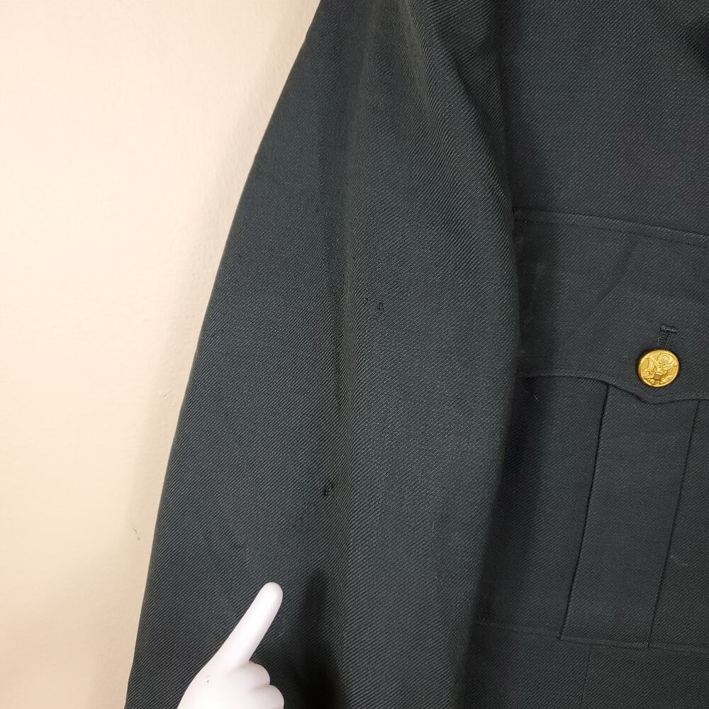 Vintage Army Green Service Coat Blazer Gold Tone Hardware Wool 42R - Picture 3 of 12
